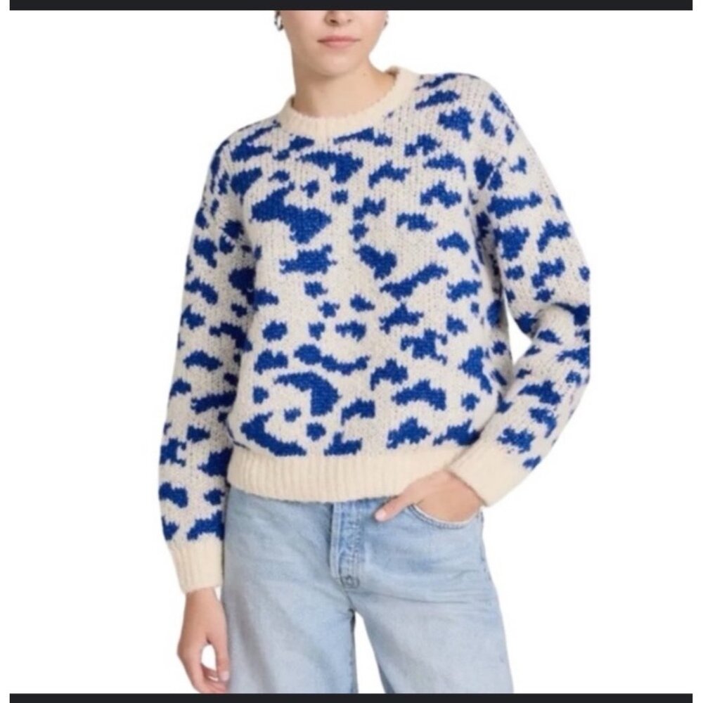 Mother Blue & White Alpaca Blend Crewneck Sweater - Picture 1 of 6
